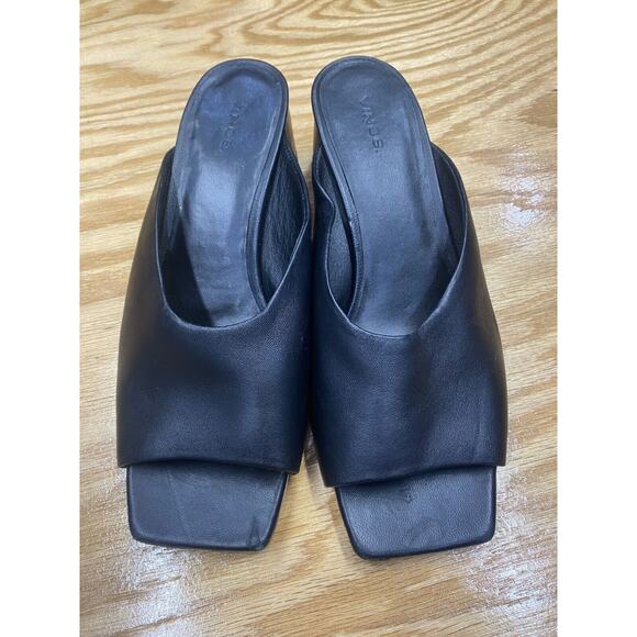 Vince Shoes - Vince Elizabeth Mule Sandal Women's 9 M Triple Black Leather Open Square Toe S57